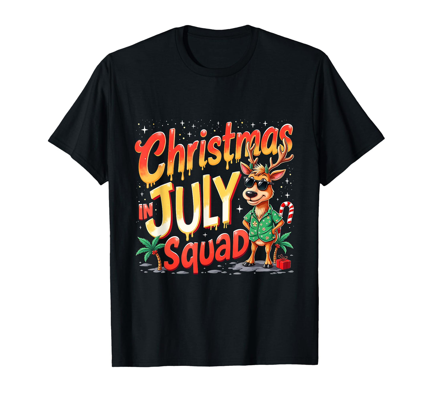Christmas In July Squad Summer Funny Santa Reindeers T-Shirt