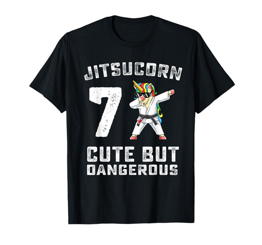 7 Year Old Jiu Jitsu Birthday Gift BJJ Dabbing Unicorn Girl T-Shirt