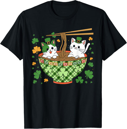 Irish Ramen Cats Cute Anime St Patricks Day Women Girls T-Shirt