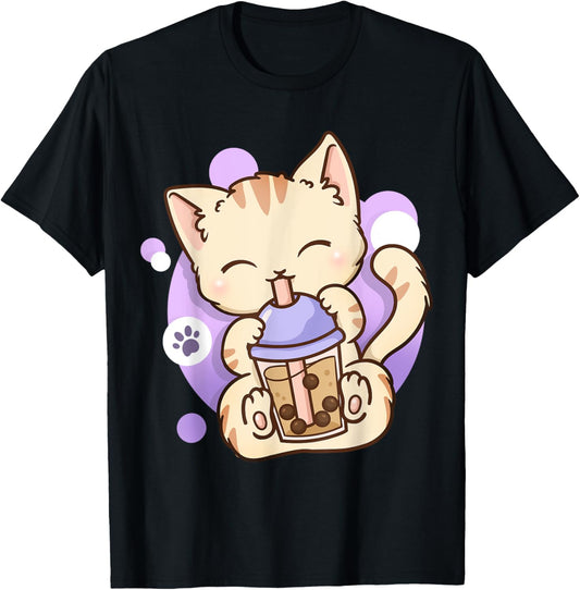 Cat Boba Tea Bubble Tea Anime Kawaii Neko T-Shirt
