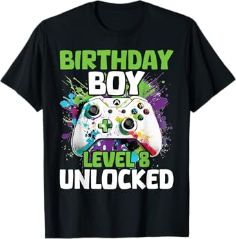 Level 8 Unlocked Video Game 8th Birthday Gamer Gift Boys T-Shirt