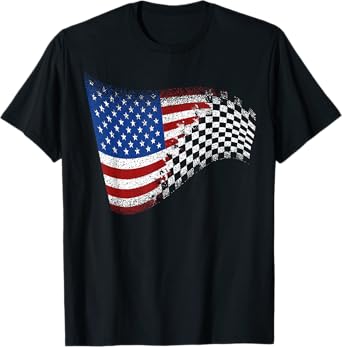 Checkered American Flag Racing T-Shirt