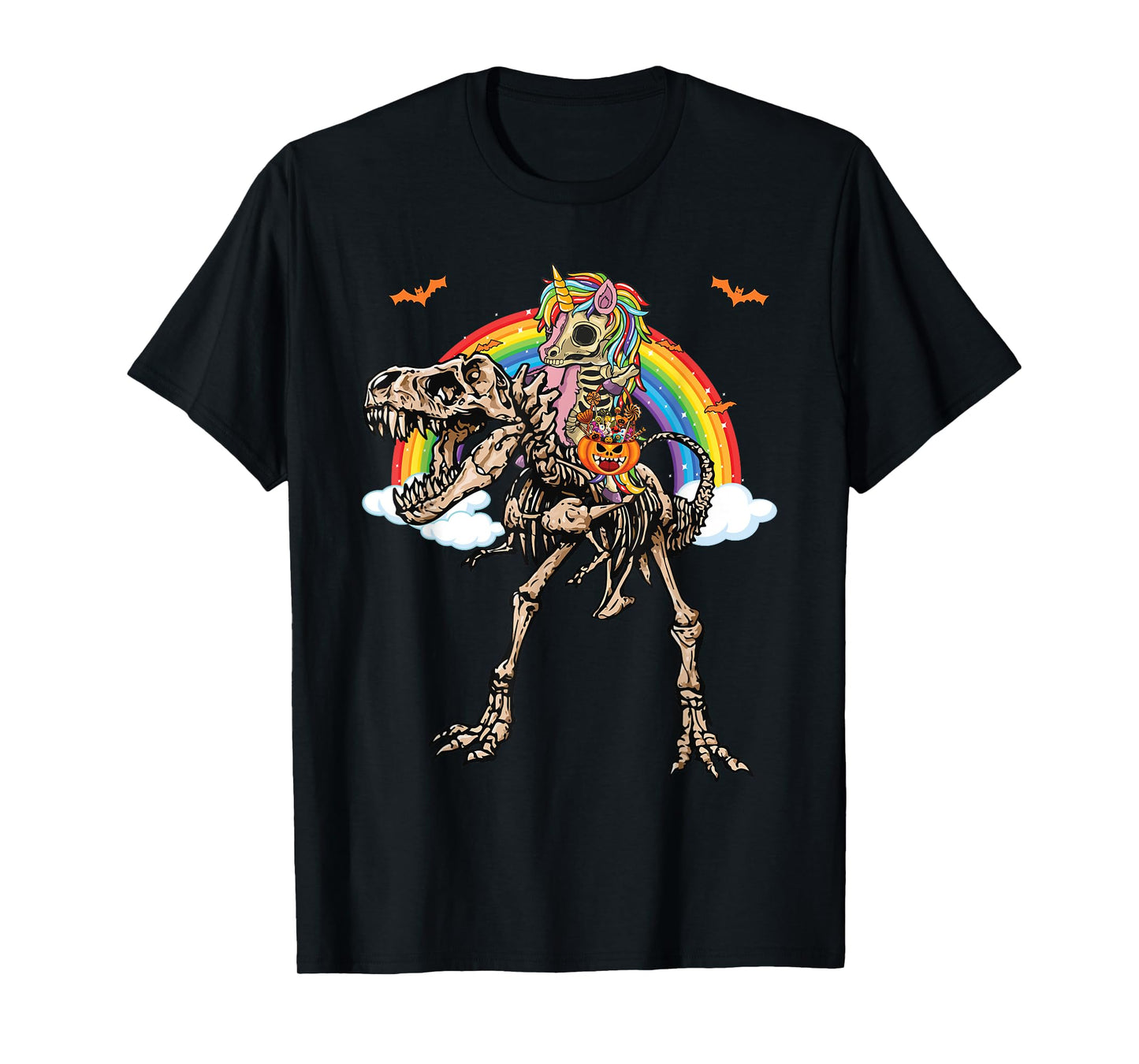 Skeleton Unicorn Riding Dinosaur T Rex Halloween T-Shirt