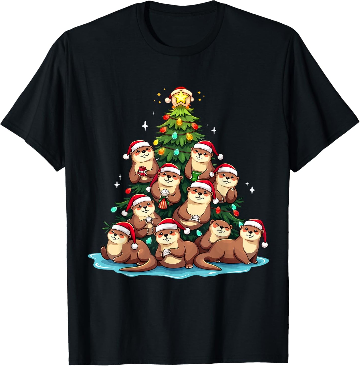 Otter Christmas Tree Funny Water Weasel Holiday T-Shirt