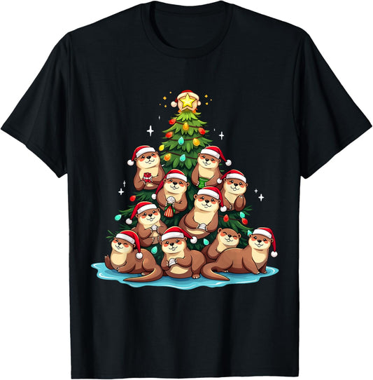 Otter Christmas Tree Funny Water Weasel Holiday T-Shirt