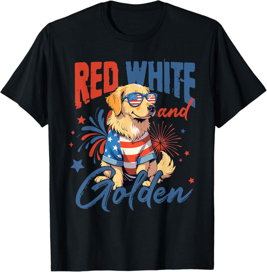 Red White Golden 4th July Golden Retriever American Flag T-Shirt