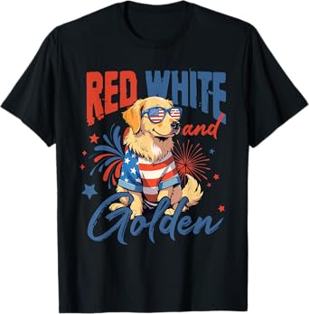 Red White Golden 4th July Golden Retriever American Flag T-Shirt