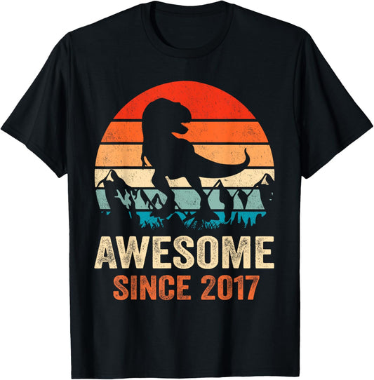 6th Birthday Dinosaur 6 Year Old Boy Kids Awesome Since 2017 T-Shirt