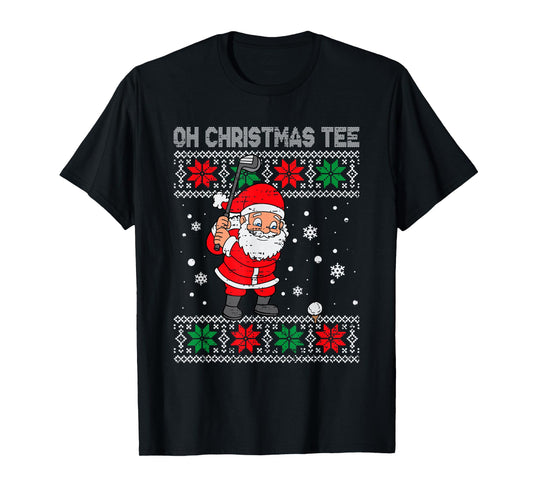 Christmas Santa Playing Golf Xmas Golfer For Mens Boy Kids T-Shirt