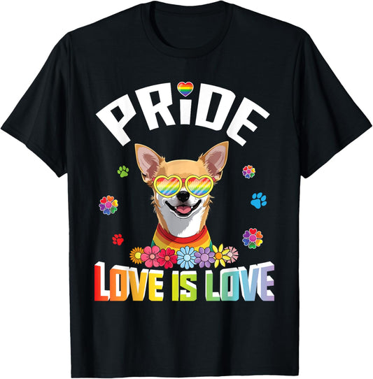 Heart Sunglasses Chihuahua Pride Love Is Love Rainbow LGBTQ T-Shirt