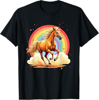 Colorful Running Horse And Rainbow T-Shirt