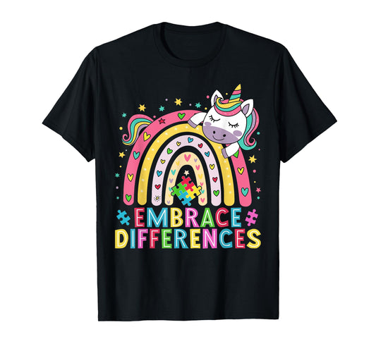 Funny Autism Awareness Cute Rainbow Unicorn Women Girls T-Shirt
