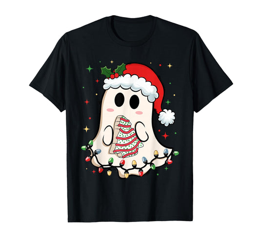 Cute Christmas Ghost Tree Cake Merry Xmas Women Girls Kids T-Shirt