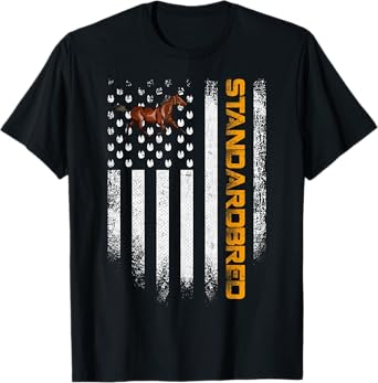 Vintage USA American Flag Standardbred Funny Horse Lover T-Shirt