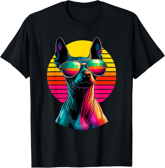 Retro Sunset Sunglasses Mexican Hairless Dog Xoloitzcuintli T-Shirt