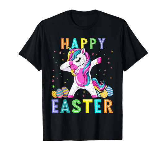 Happy Easter Unicorn Dabbing Easter Eggs Toddler Kids Girls T-Shirt