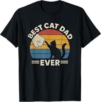 Retro Best Cat Dad Ever Fist Bump Vintage T-Shirt