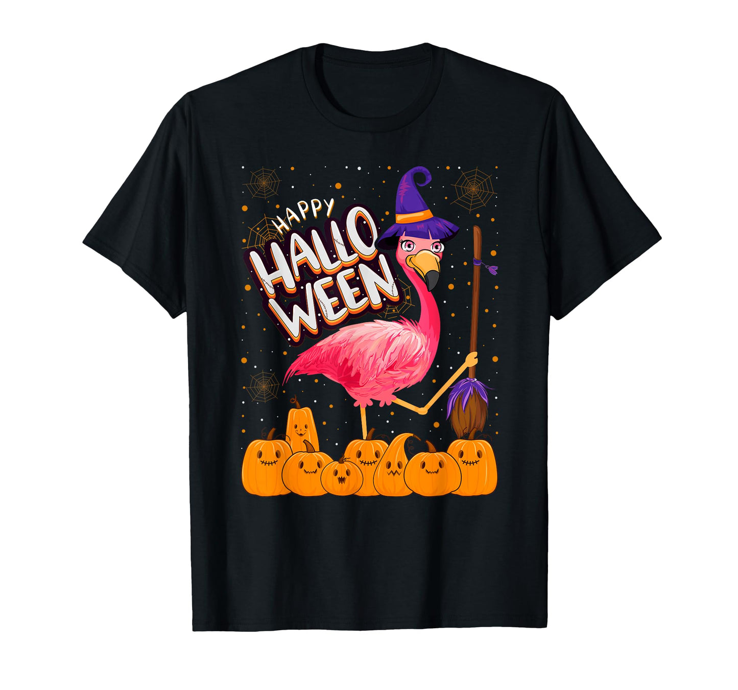 Happy Halloween - Flamingo Lover Witch Hat Pumpkin Halloween T-Shirt