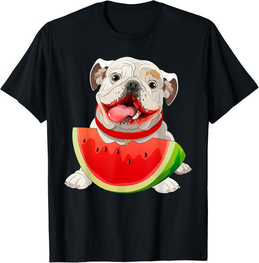 Funny English Bulldog Dog & Watermelon Slice Summer Vacation T-Shirt
