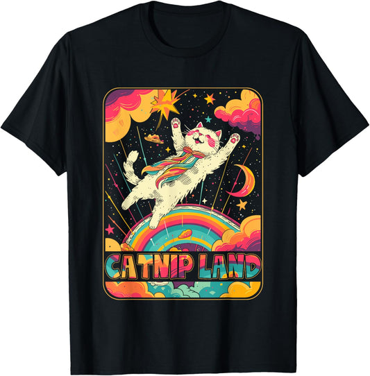 Cat Catnip Land 60s 70s Hippie Aesthetic Cat Lover Women Men T-Shirt