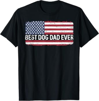 Mens Best Dog Dad Ever USA American Flag Dog's Paw Fathers Gift T-Shirt