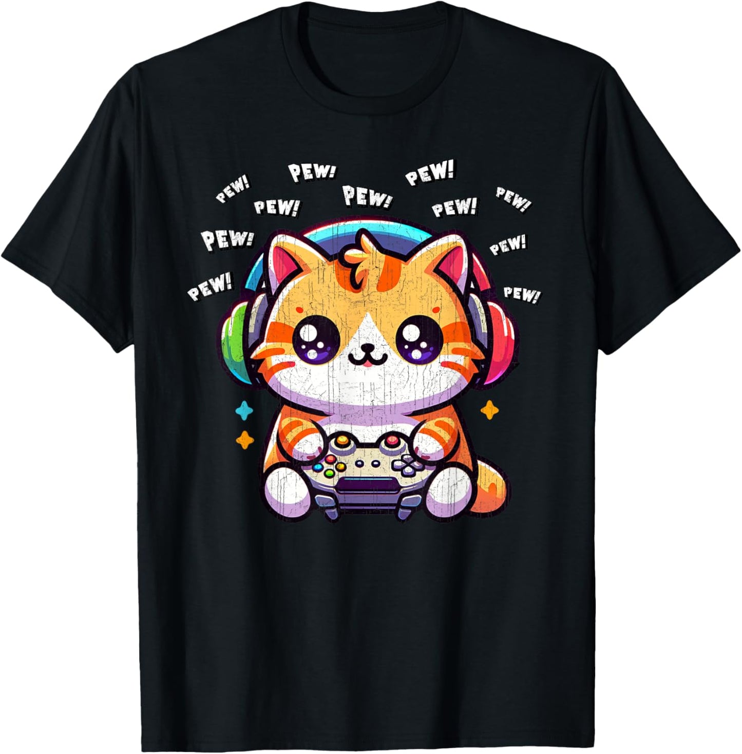 Cat Gamer Pew Funny Video Games Vintage Boys Men Girls T-Shirt