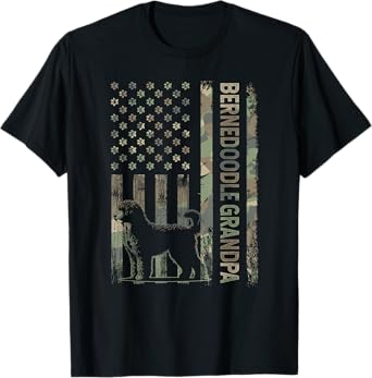 Mini Bernedoodle Grandpa Camo USA Flag Fathers Day T-Shirt