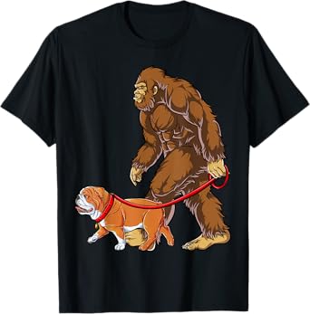 Bigfoot English Bulldog Dog Walk Funny Sasquatch Lovers Men T-Shirt