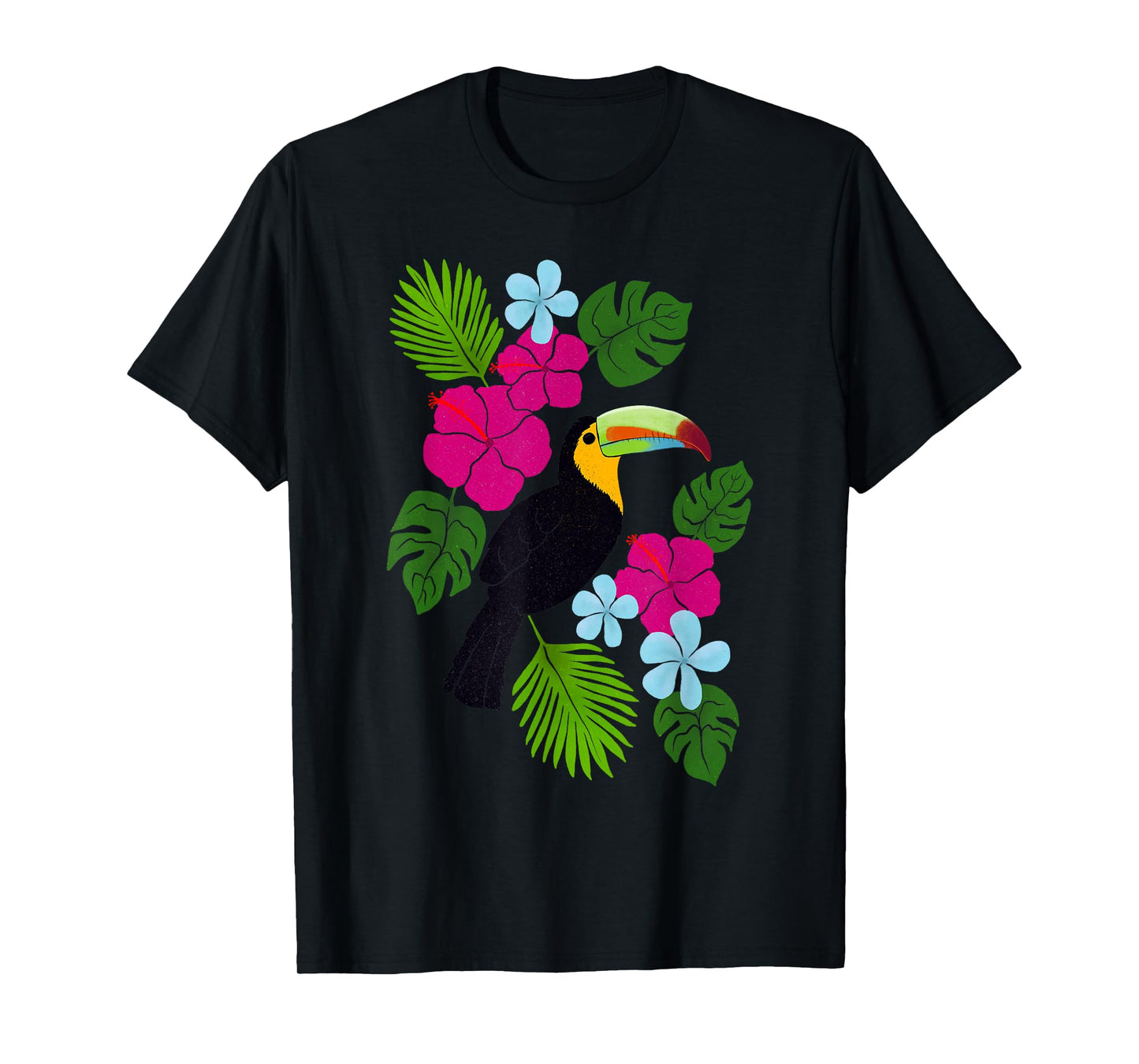 Tropical Toucan With Bright Florals and Leaves T-Shirt