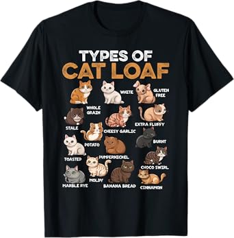 Types of Cat Loaf Bread Kitten Pet Animal Lover Foodie Baker T-Shirt for Men Women Kids