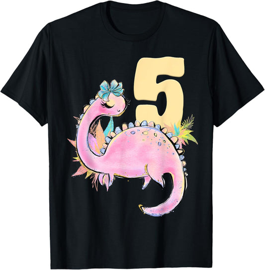 5th Birthday Girl Dinosaur Pink Dino Party Outfit Five T-Shirt