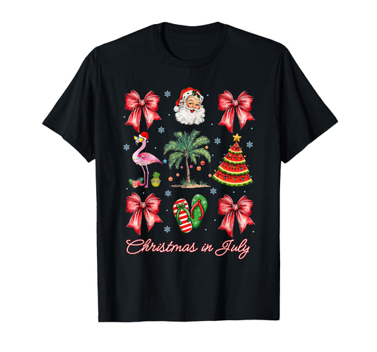 Christmas In July Coquette Bow Palm Tree Beach Summer Santa T-Shirt