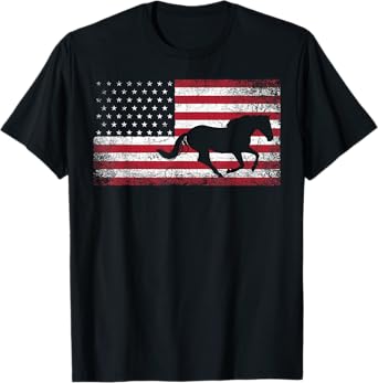 American Flag 4th of July Horse Patriotic Vintage Men Women T-Shirt