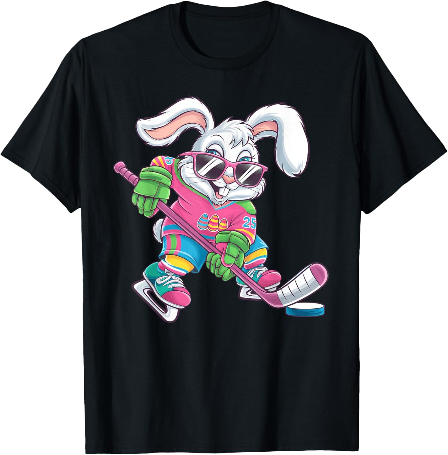 Happy Easter Bunny Playing Hockey Easter Sport Kids Boys T-Shirt