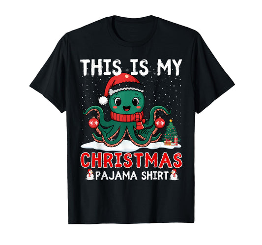 Octopus Christmas Pajama Xmas Santa Hat Octopus Lover kids T-Shirt