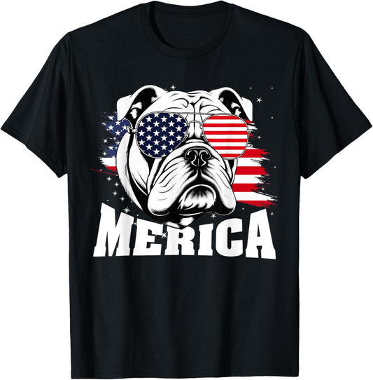 Patriotic Bulldogs Retriever Dog Merica US Flag 4Th Of July T-Shirt