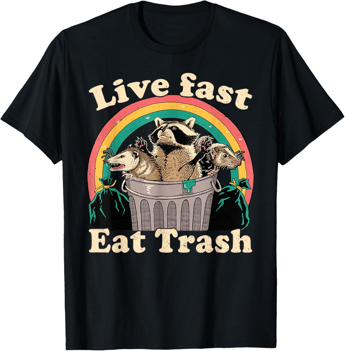 Opossum Raccoon Skunk Live Fast Eat Trash Street Cats Squad T-Shirt