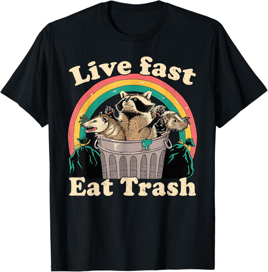 Opossum Raccoon Skunk Live Fast Eat Trash Street Cats Squad T-Shirt