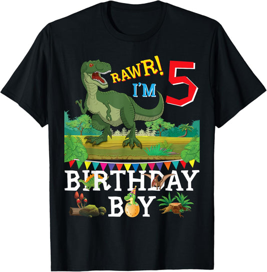 Rawr I'm 5 Year Old 5th Birthday Dinosaur T-Rex Boy Toddler T-Shirt