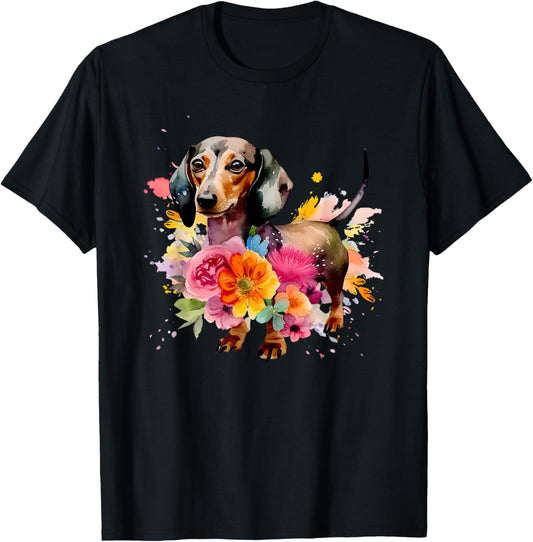 Dachshund Watercolor art Dog Dog breed woman kids floral T-Shirt