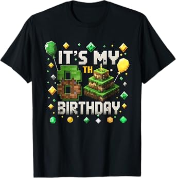 Kids It's My 8th Birthday 8 Eight Birthday Boys Pixel Game T-Shirt