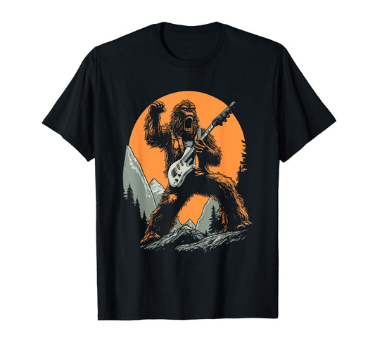 Bigfoot Playing Electric Guitar Funny Sasquatch Rocker T-Shirt