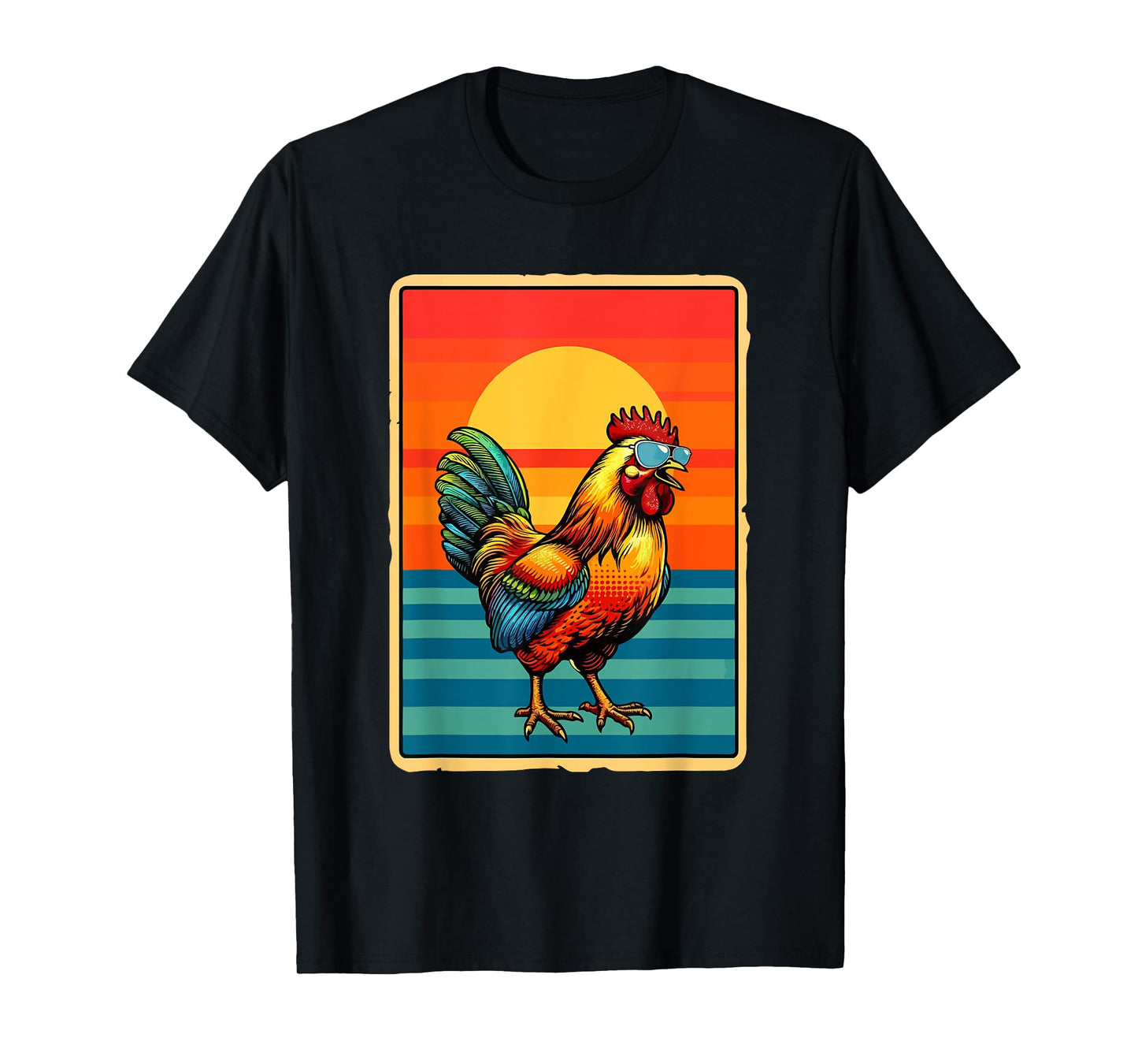 Vintage Sunset Retro Chicken Sunglasses Costume Farmer Lover T-Shirt