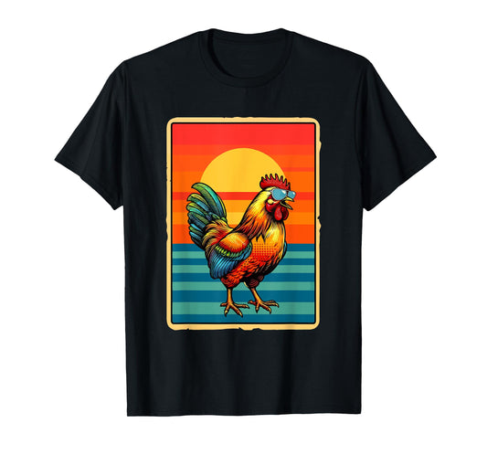 Vintage Sunset Retro Chicken Sunglasses Costume Farmer Lover T-Shirt