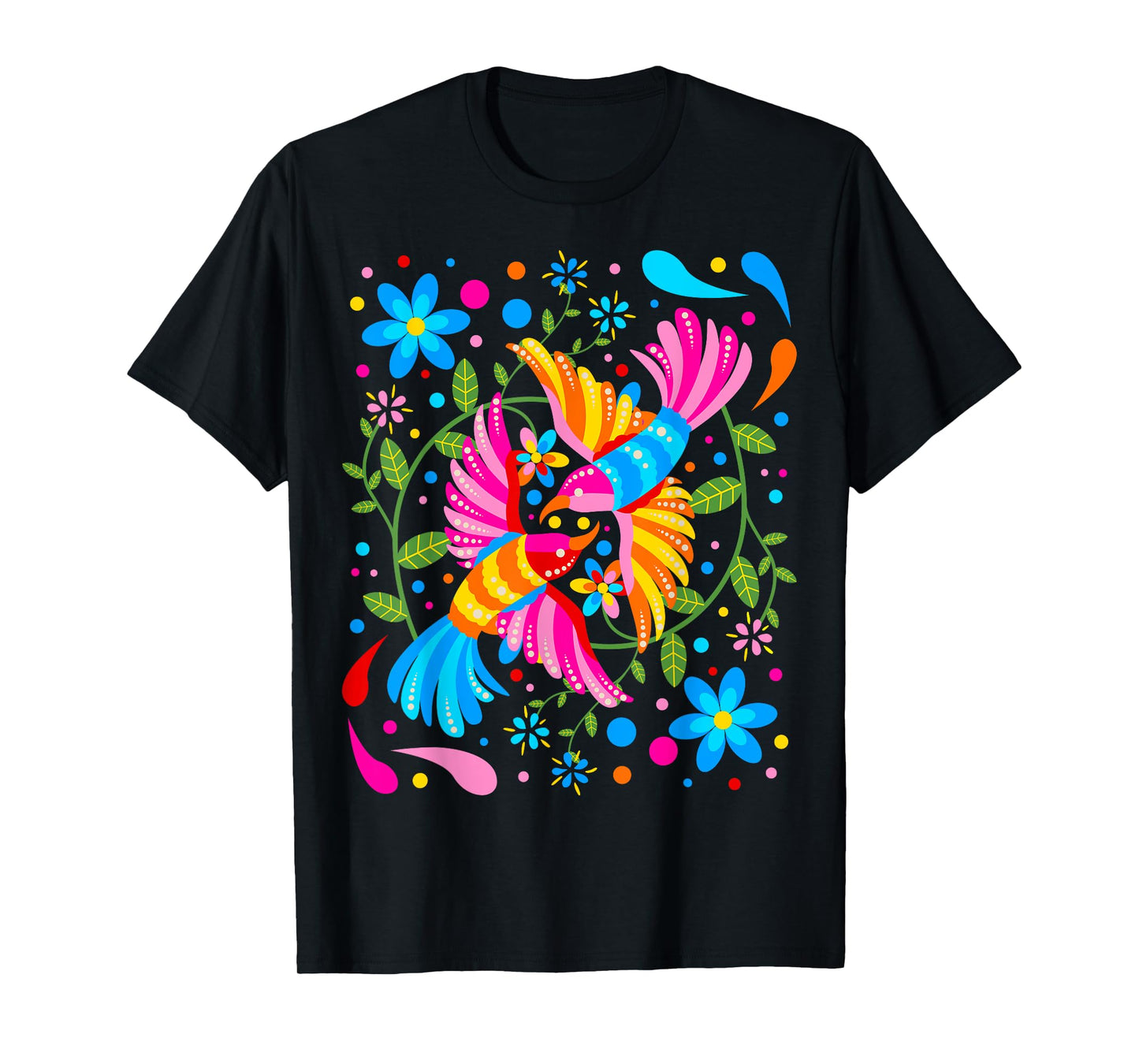 Floral Bird Otomi Mexican Embroidery Style Mexicano Mexicana T-Shirt