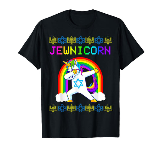 Jewnicorn Ugly Hanukkah Sweater Dabbing Unicorn Chanukah T-Shirt