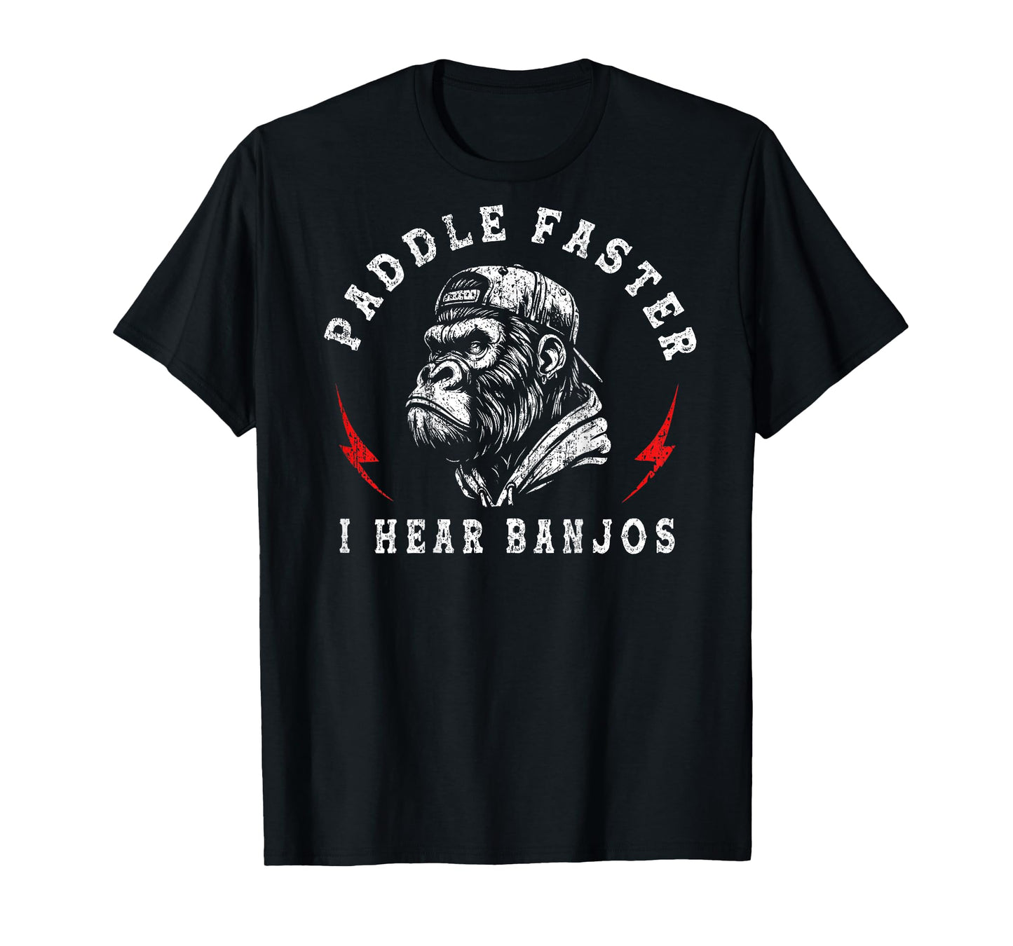 Paddle Faster I Hear Banjos Funny Monkey (On Back) T-Shirt