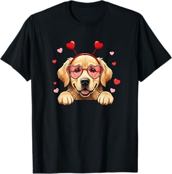 Golden Retriever Heart Headband Valentine Womens Mens Kids T-Shirt