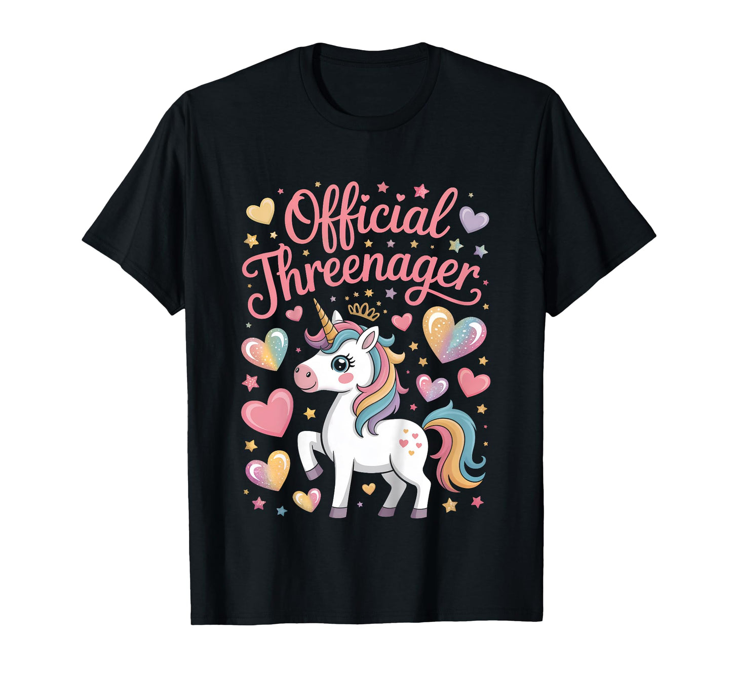 Birthday Girl Three Years Old Unicorn Cute Threenager T-Shirt
