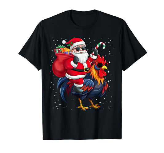 Santa Claus Riding A Chicken Christmas Boy Girl Kids T-Shirt
